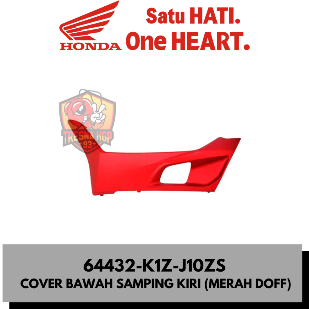 64432-K1Z-J10ZS COVER BAWAH SAMPING KIRI (MERAH DOFF) PCX 160 ORIGINAL | COVER L FLOOR SIDE 64432K1Z