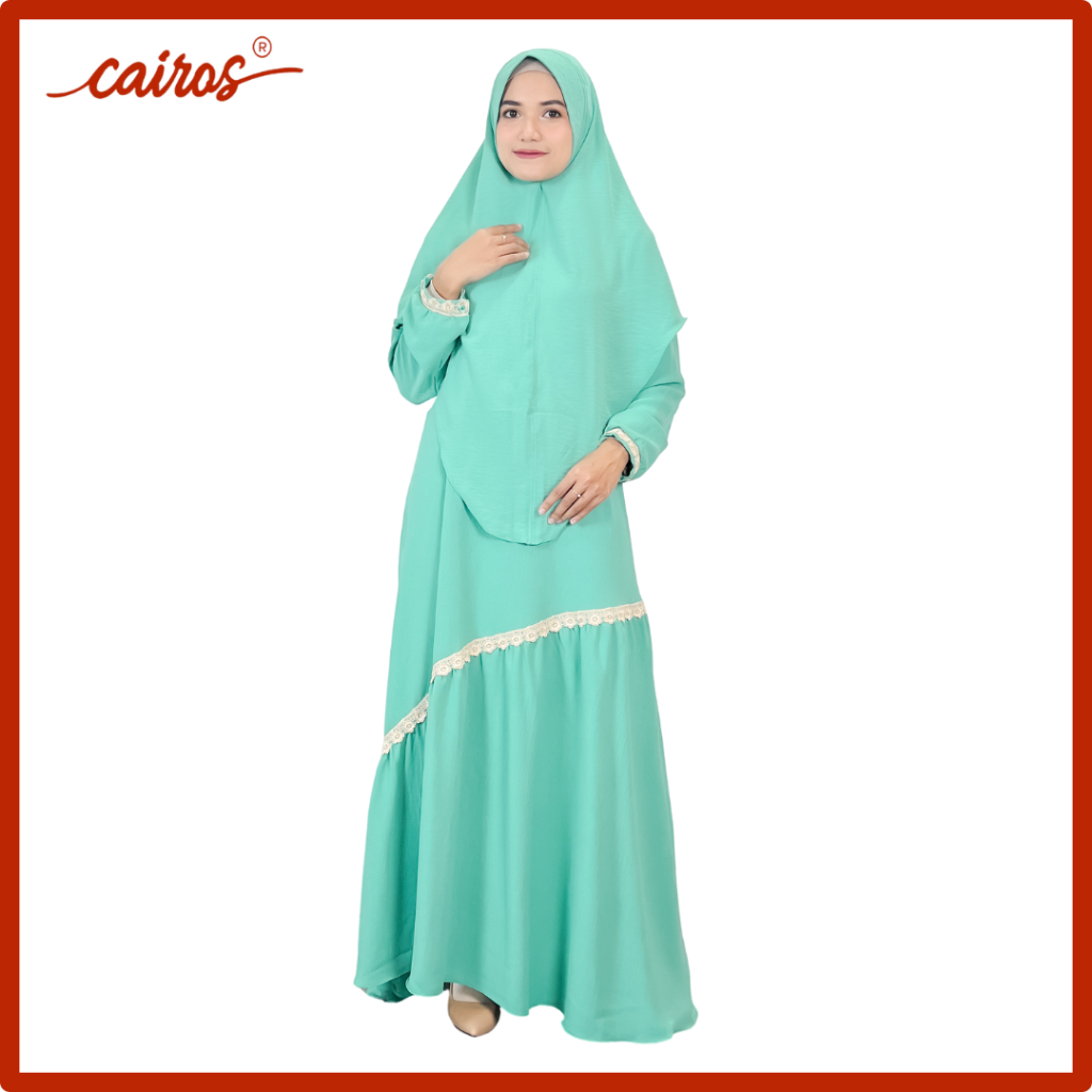 Nagita Gamis One Set Baju Khimar Syari Muslimah Polos Renda Krinkle Warna Mint merk Simpleyou