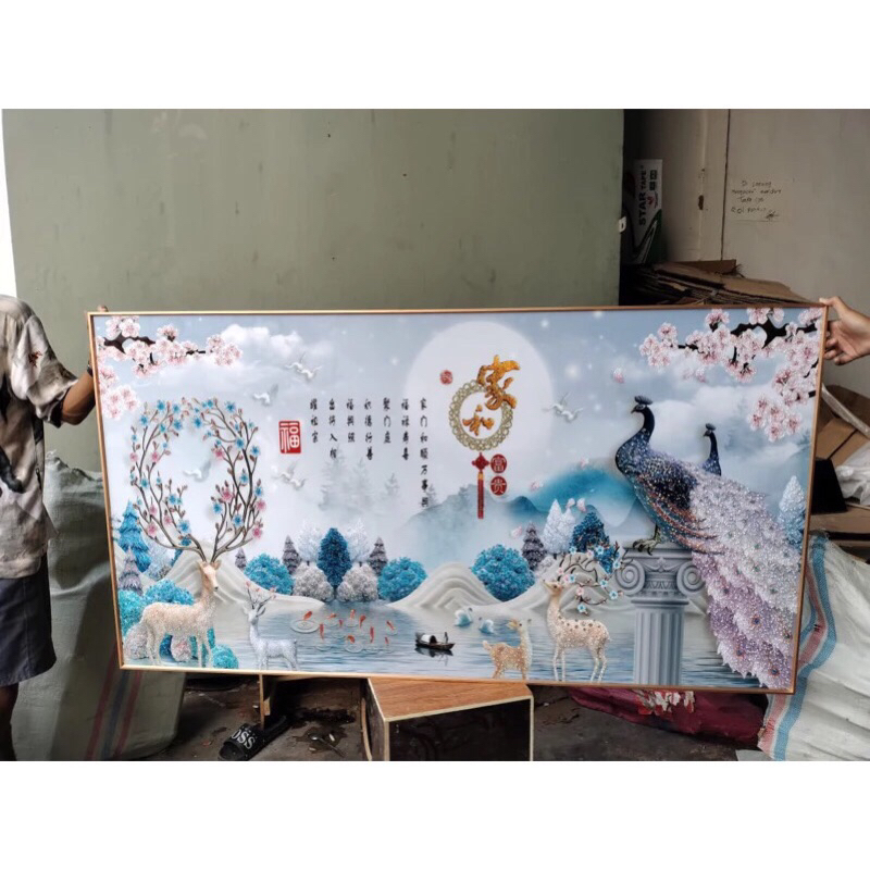 Lukisan Hiasan Dinding Porcelain Diamond Crystal 5D Merak Walldecor