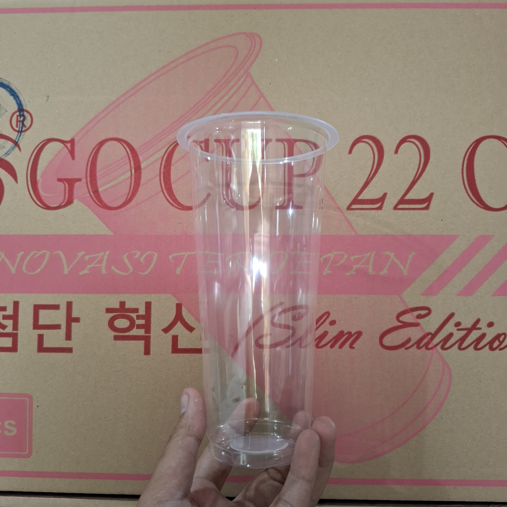 

Piscoklegit_ Gelas Cup Polos 22Oz Slim Datar 1Dus -Plastik Pp
