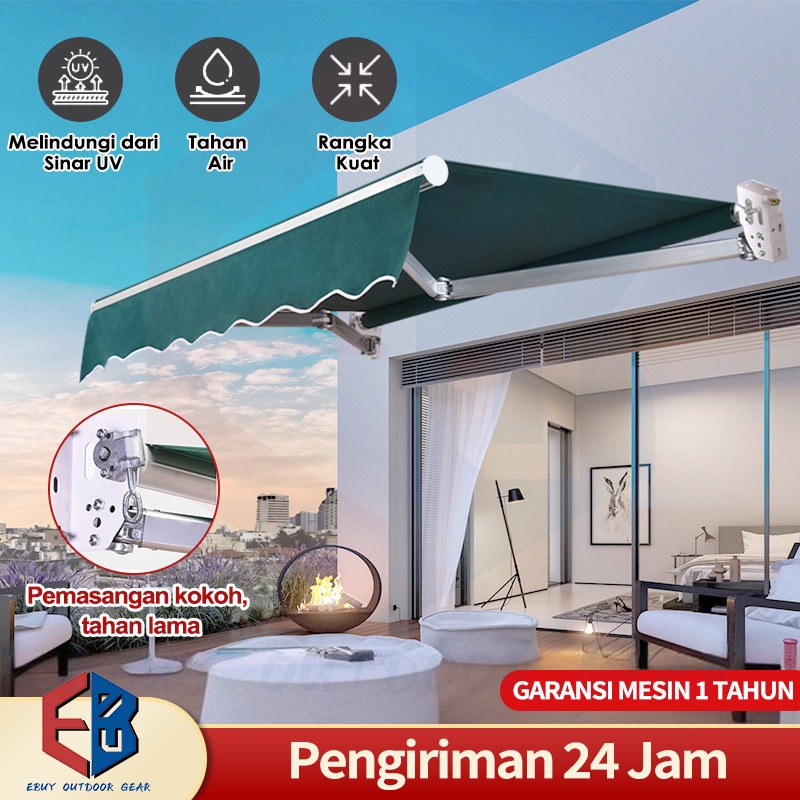 NEW Awning Gulung Kanopi Lipat 3 /2/4Meter Kanopi Buka Tutup Manual dan Automatic/Bahan Kain