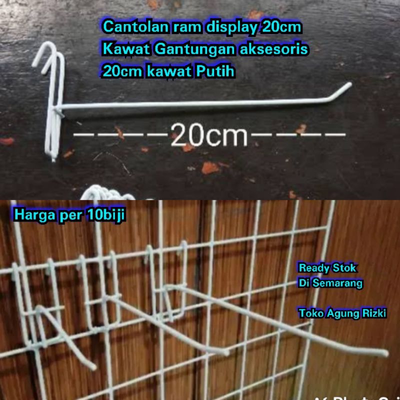 Cantolan ram display 20cm Kawat Gantungan Jualan aksesoris 20cm kawat Putih