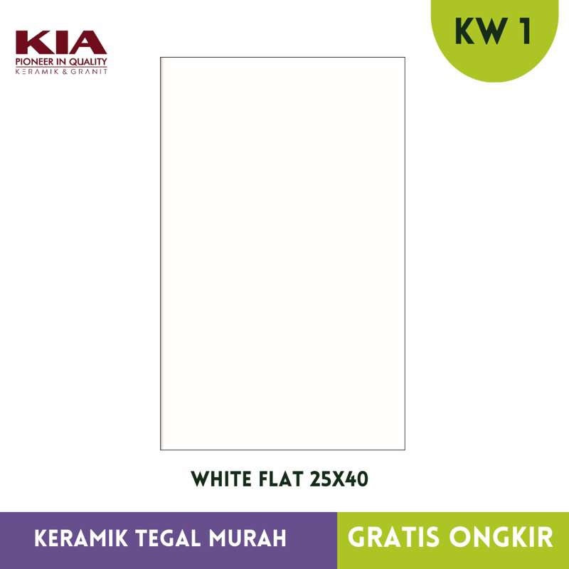 Keramik Dinding putih polos  25x40 KIA Rhay White KW 1