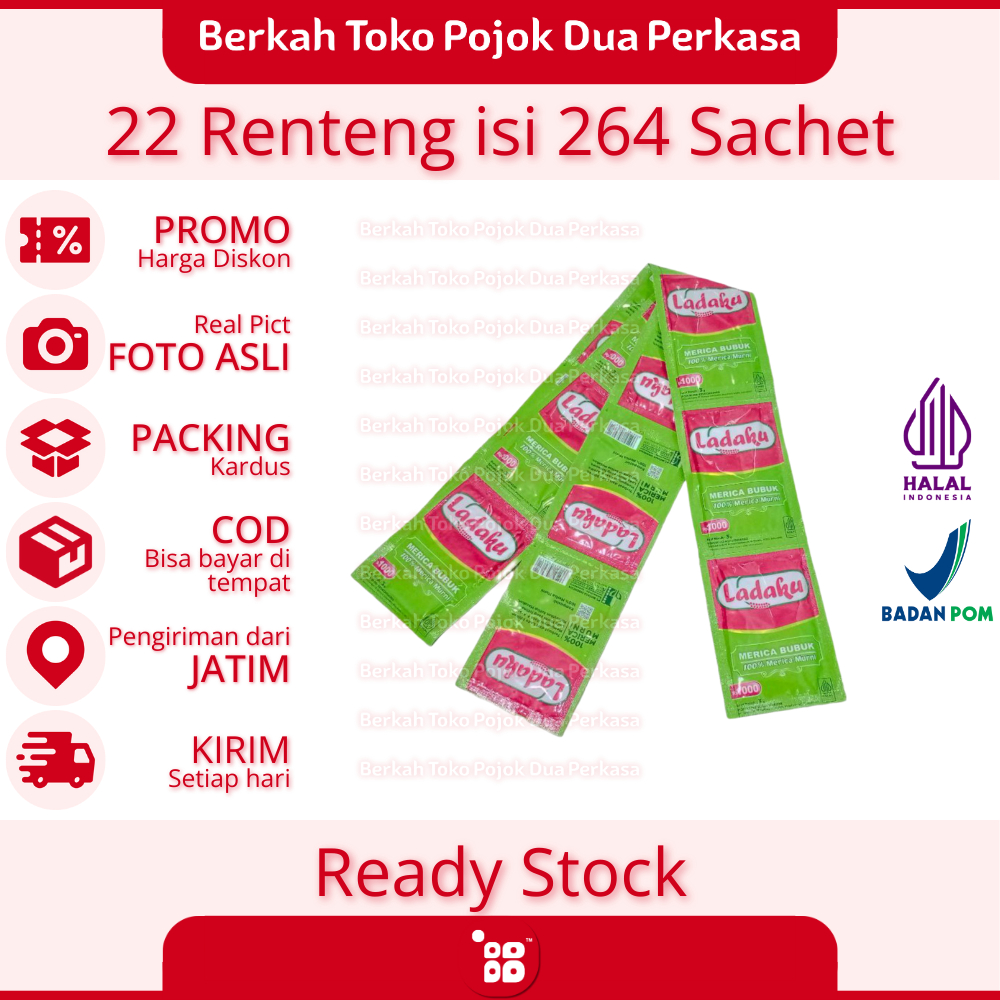 

Ladaku Merica Bubuk 100% Merica Murni Paket Hemat 22 Renteng isi 264 Sachet [JATIM]