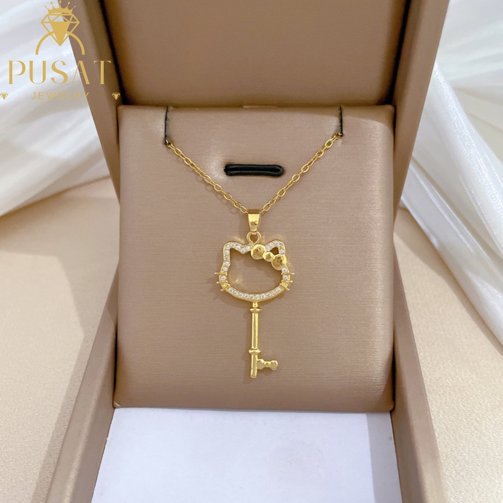 PJ K215 KALUNG TITANIUM WANITA LIONTIN LOCK HK GOLD