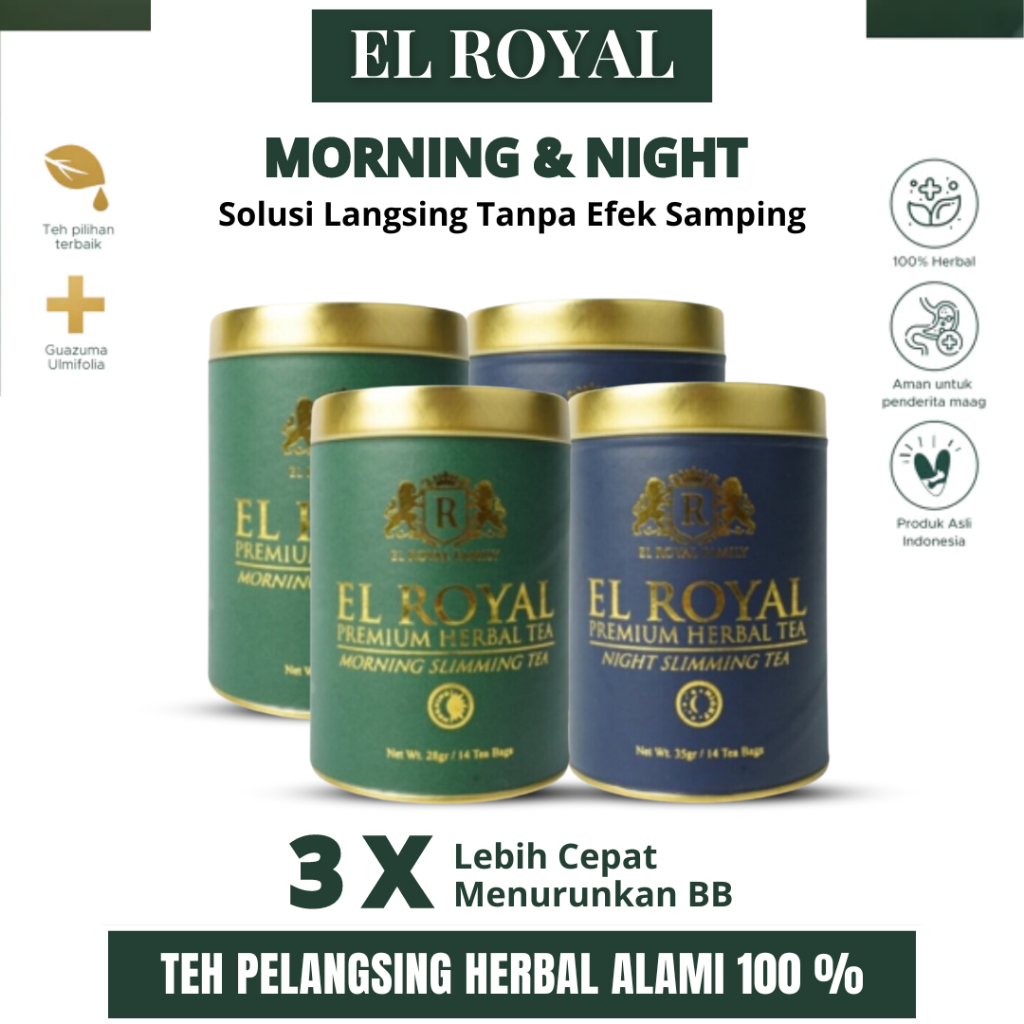 

El Royal Bundling 2 Paket Morning & Night Slimming Tea Teh Pelangsing Diet Turunkan BB
