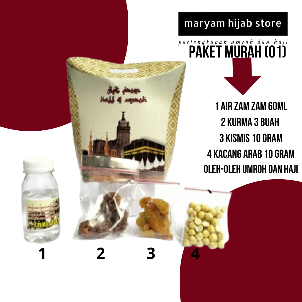 

PAKET MURAH Oleh Oleh Haji dan Umroh Kardus Isi Air Zam Zam Kurma Kismis Kacang Arab