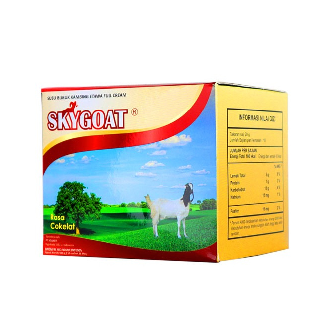 

Susu Kambing Etawa Bubuk Sky Goat Rasa Coklat satu box isi 10 sachet