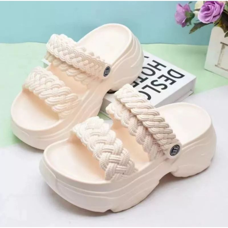 sandal slol kokop karet wedges tinggi 7cm tebal import fashion korea karet eva