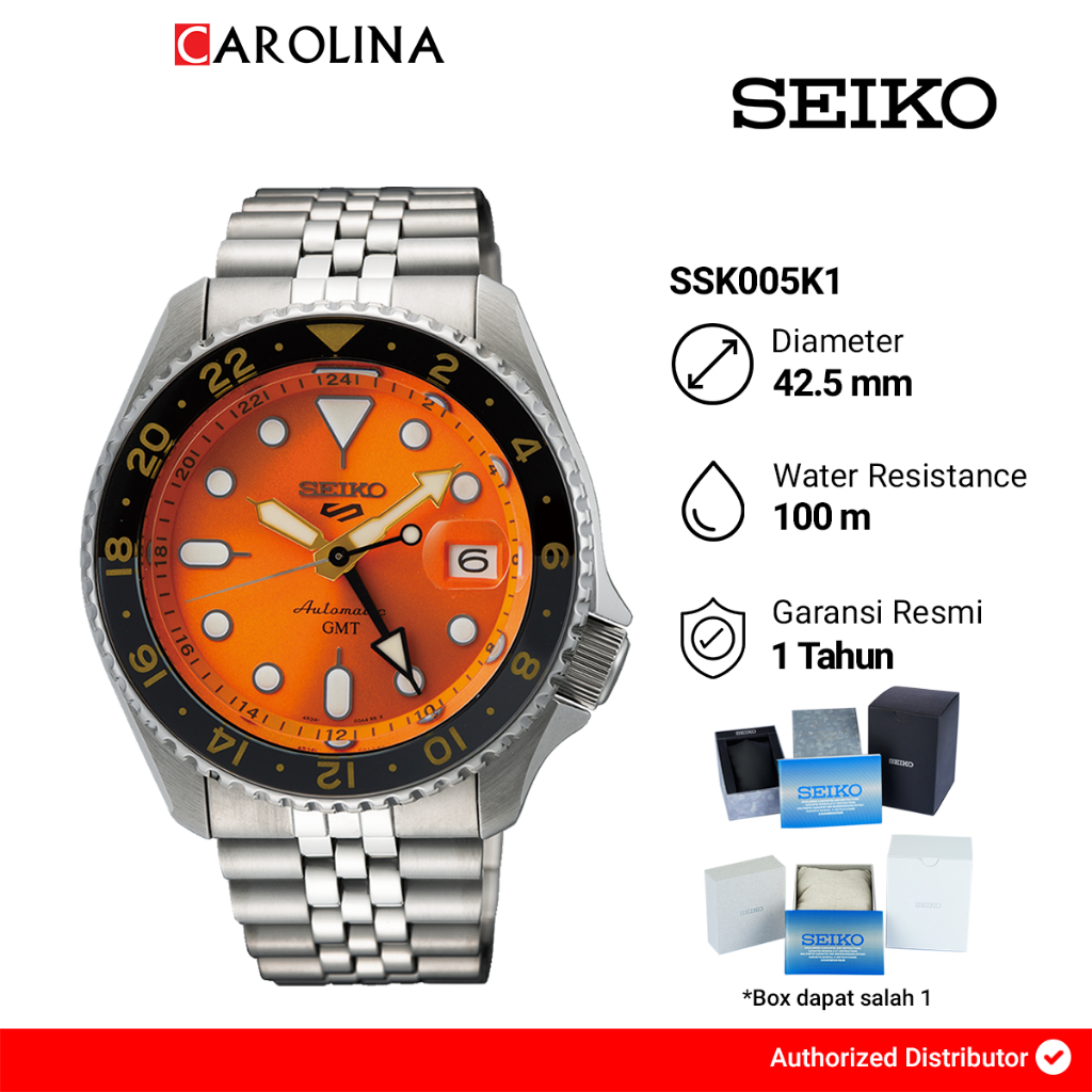 Jam Tangan Pria Seiko 5 Sports SSK005K1 SKX Sports Style GMT Mikan Orange Automatic Orange Dial St. 