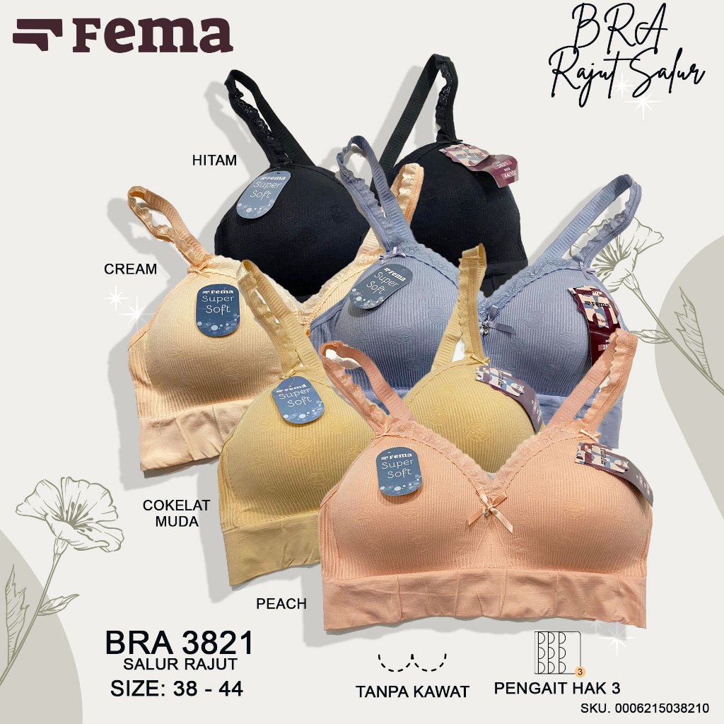 FEMA Official Shop 1 Pcs BH Bra 3821 Ufong Rajut Salur Big Size Jumbo Renda