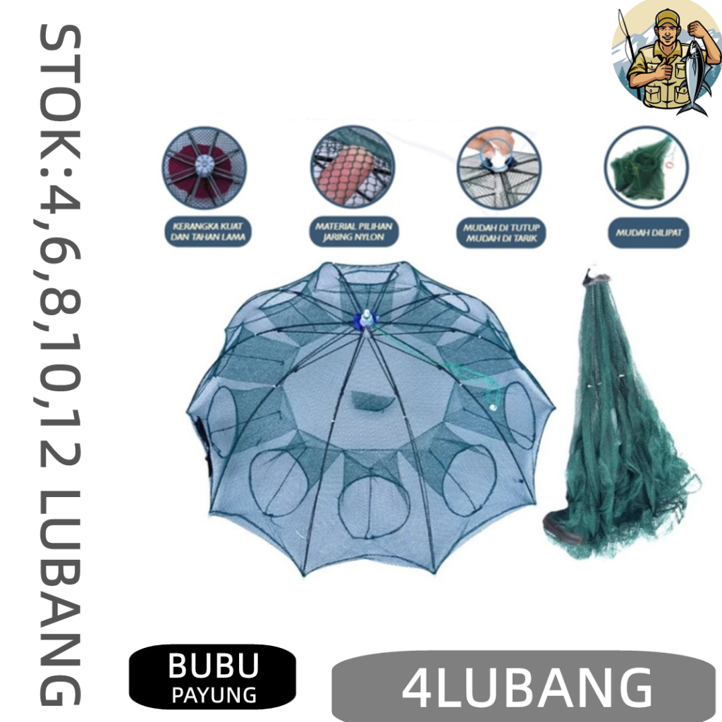 Payung Bubu 4 Lubang Jaring Jebakan Perangkap Udang ikan Kepiting /  Jaring Bubu Perangkap Ikan