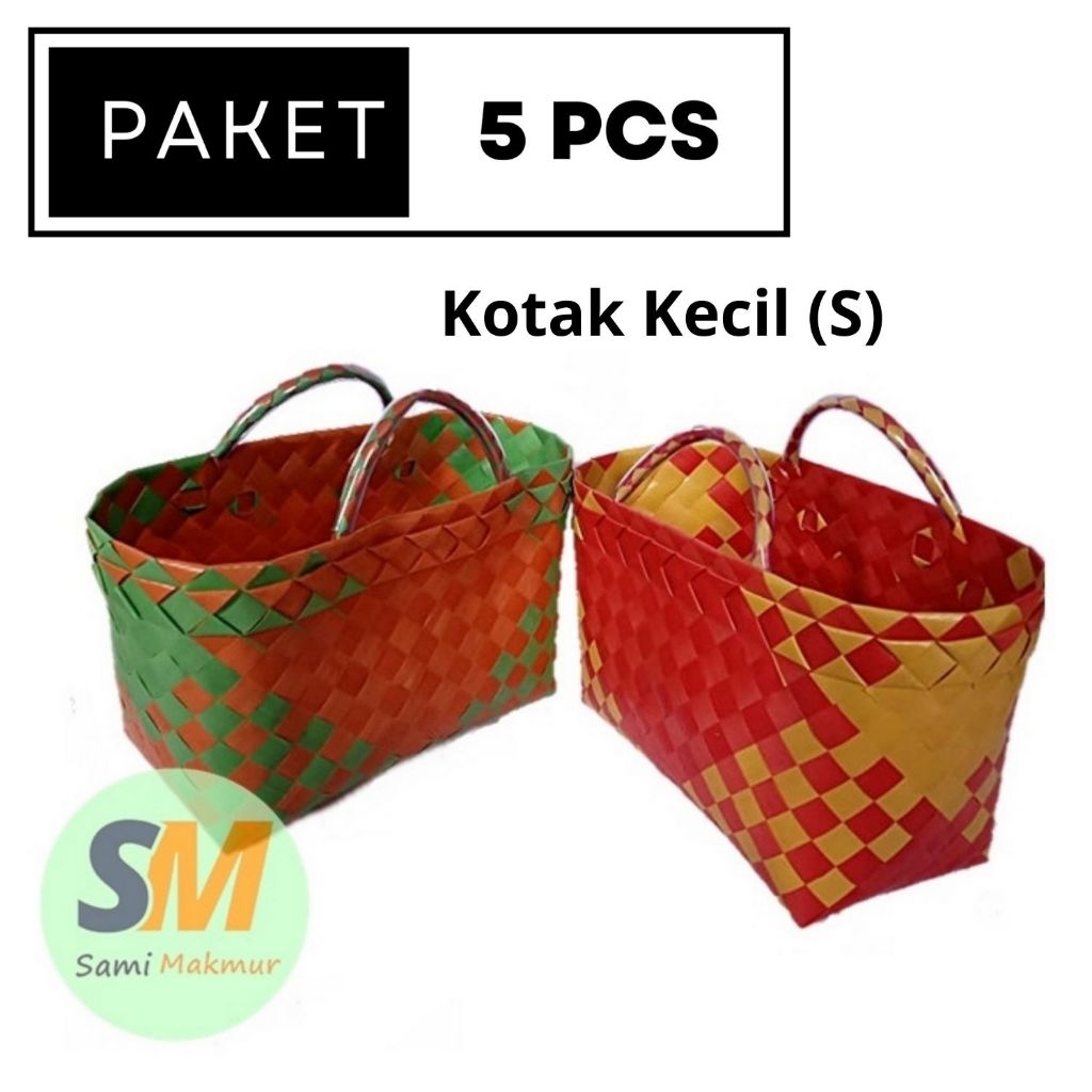 

PAKET 5 PCS KOTAK KECIL - Tas Souvenir Hadiah Hampers Anyaman Plastik Bingkisan Makanan Hajatan