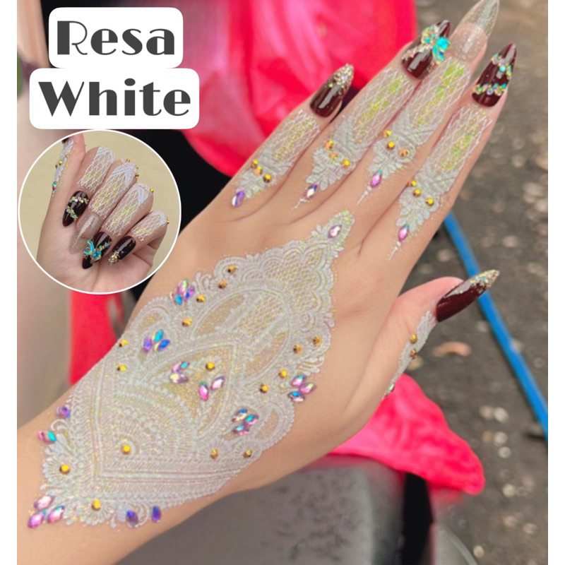 FREE GLITER DAN MANIK HENNA INSTAN 1 PCS BISA KANAN KIRI LIMITED EDITION HENNA TEMPEL PUTIH