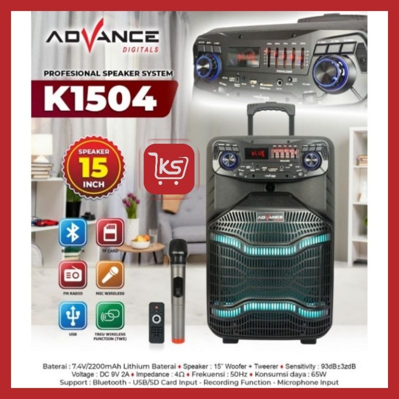 SPEAKER ADVANCE K1504 | 15 INCH | 2 MIC WIRELESS