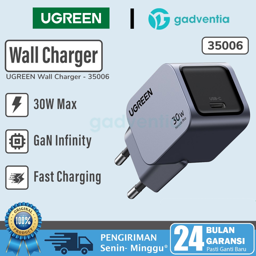 Wall Charger USB Type C UGREEN Nexode GaN Pro 30W/45W/65W/100W/160W GaN Kepala Adaptor Samsung Macbo