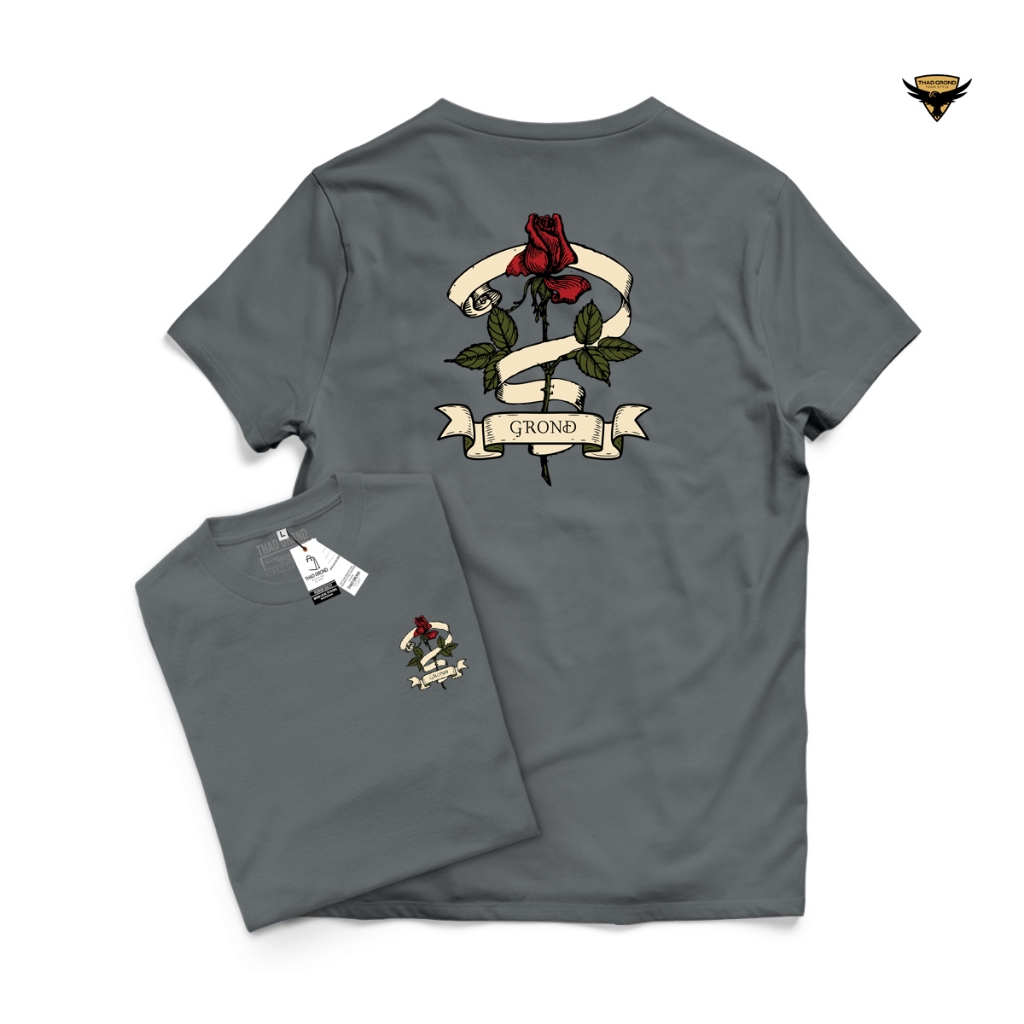 Thad Grond - T-Shirt kaos  Gambar  Bunga Mawar Print  Baju santai Cacual Santai Original
