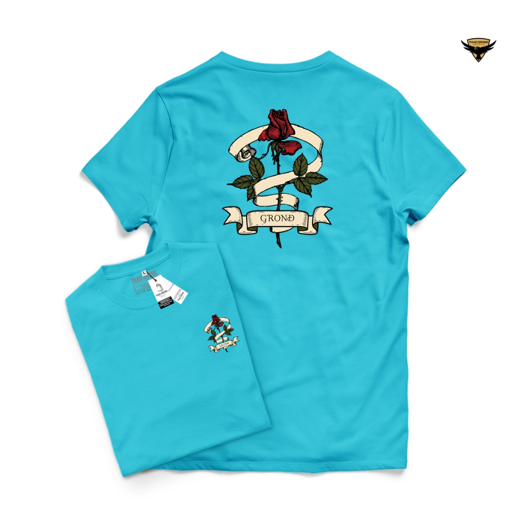 Thad Grond - T-Shirt kaos  Gambar  Bunga Mawar Print  Baju santai 02 Cacual Santai Original