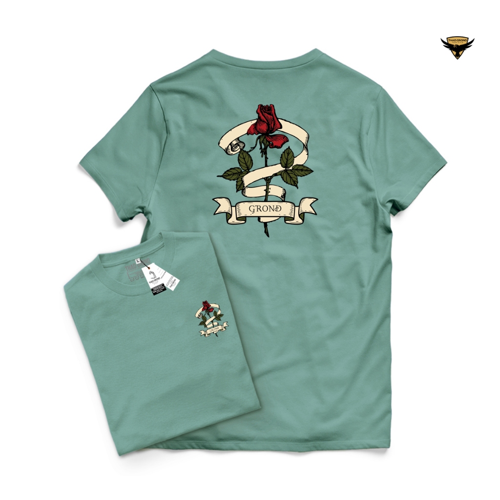 Thad Grond - T-Shirt kaos  Gambar  Bunga Mawar Print  Baju santai 04 Cacual Santai Original