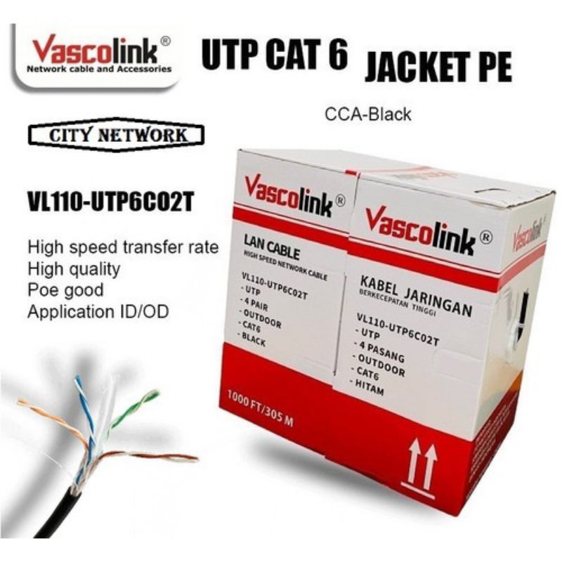 Kabel UTP cat6 Outdoor Vascolink Black
