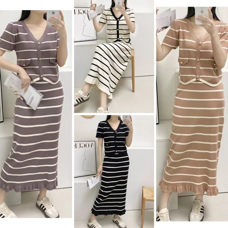ONESET ROK SALUR RAJUT / SETELAN CEWEK STRIPES
