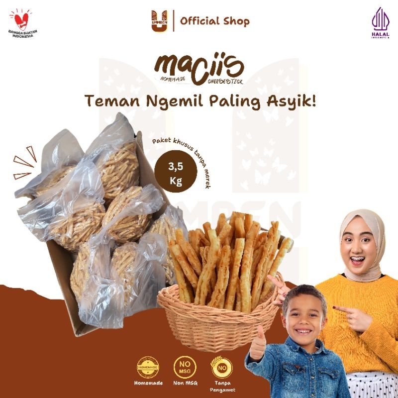

MACIIS Ummben Cheese Stick Keju Edam Bal Karton 3,5kg Cemilan Anak Dewasa Homemade Tanpa MSG Halal