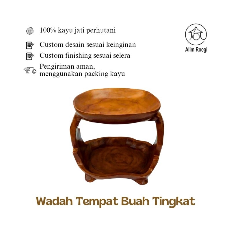 Wadah Buah Kayu Jati Model Tingkat, Tempat Buah, Fruit Basket, Keranjang Buah, Rak Buah