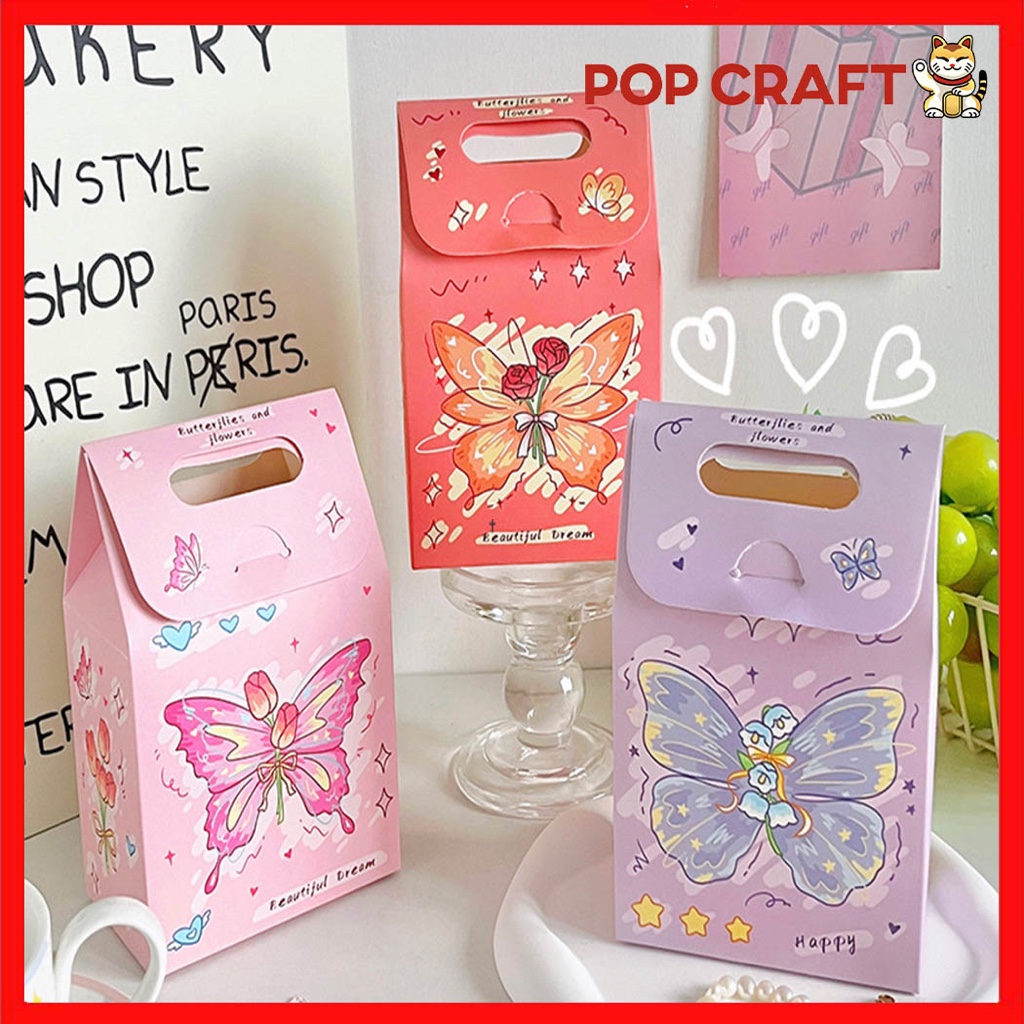 

PC Paper Bag Kotak Tas Kado Hadiah Ulang Tahun Aesthetic Motif Kupu Kupu Bag Hampers Gift Box ST32