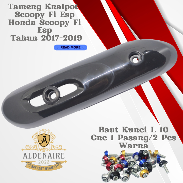 Cover Tutup Tameng Knalpot Motor Honda Scoopy Fi Esp 2017-2019 + Baut Krucut L 10 Cnc Sepasang