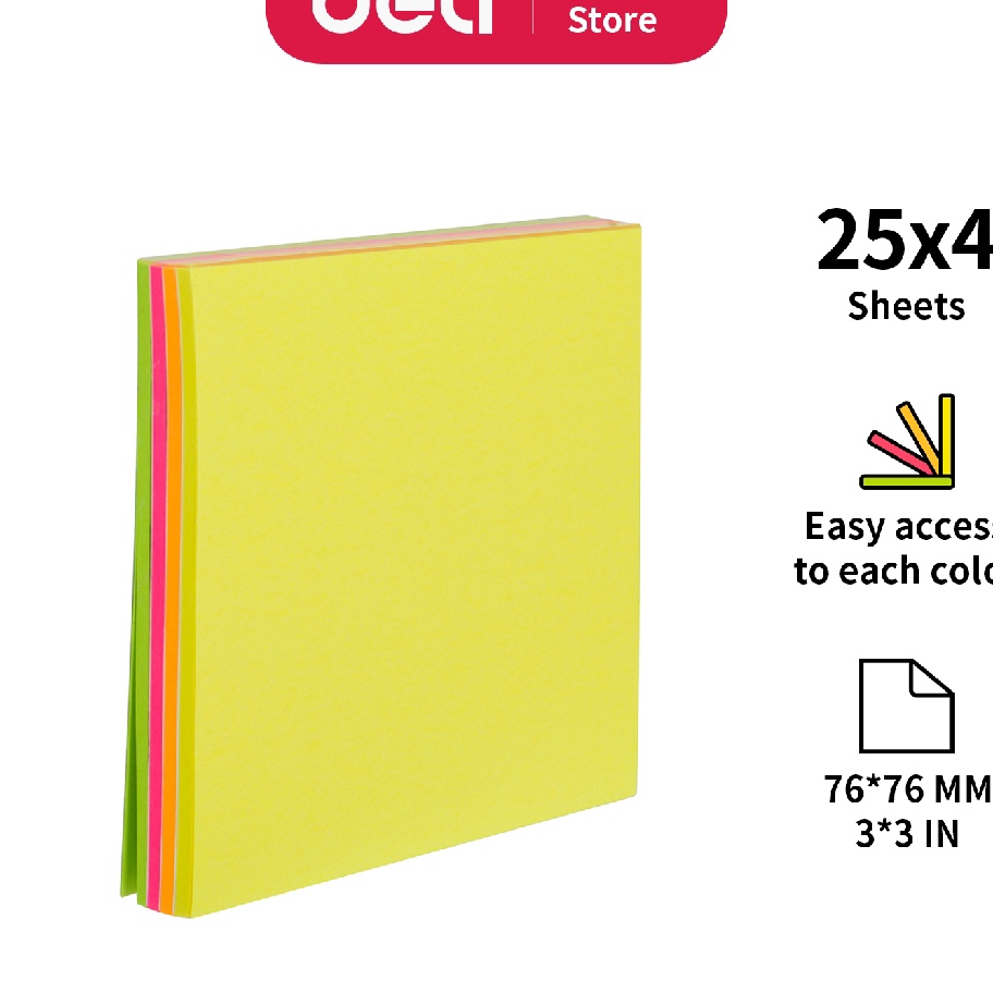 

BIG SELLER Deli Memo tempel Note Pad 7676mm 3x3 4 warna 1 sheet perekat kuat dan tahan lama EA22