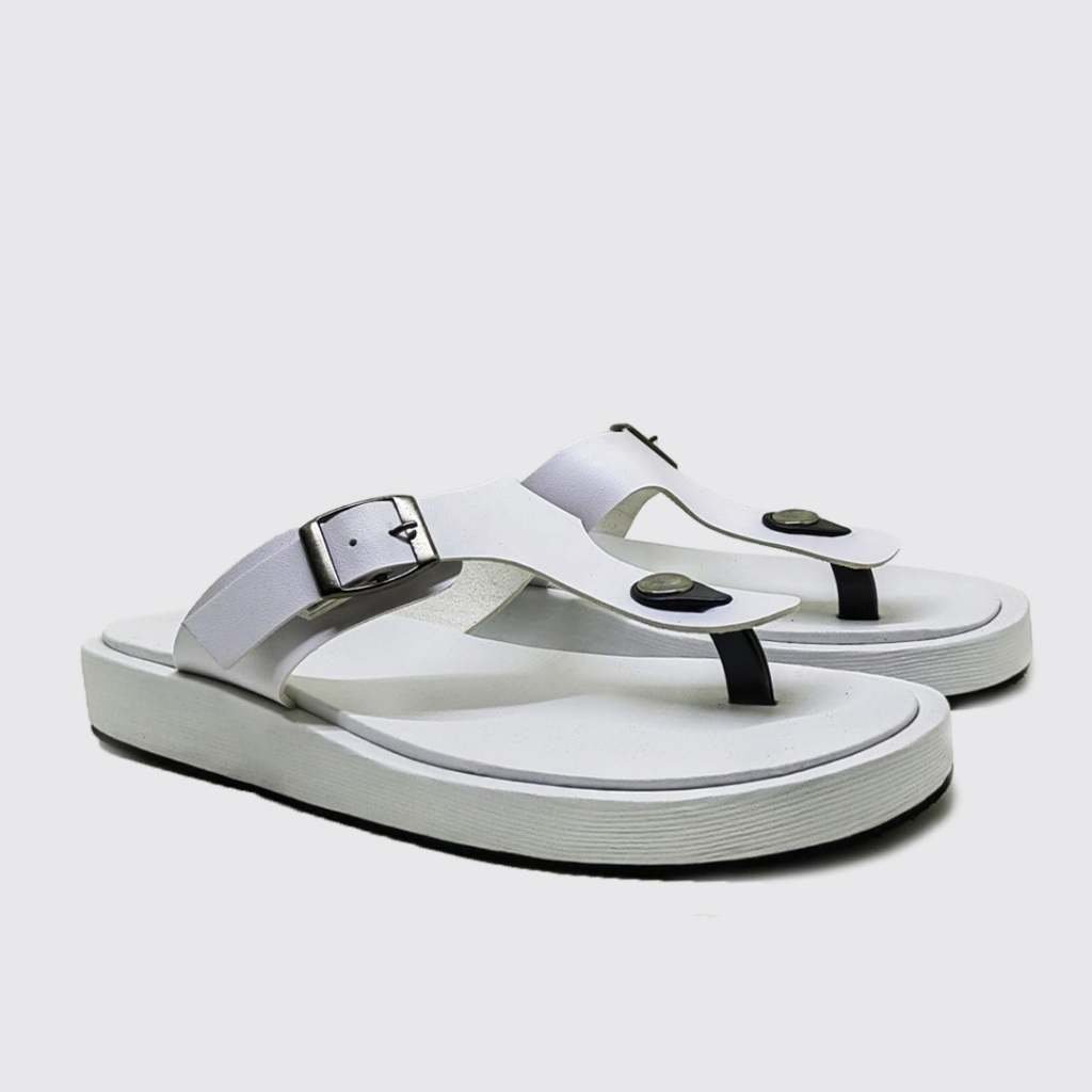 BIG SIZE - Sandal Wanita Jepit Putih Kulit Asli - Sendal Casual Harian Santai Cewek Ukuran Jumbo