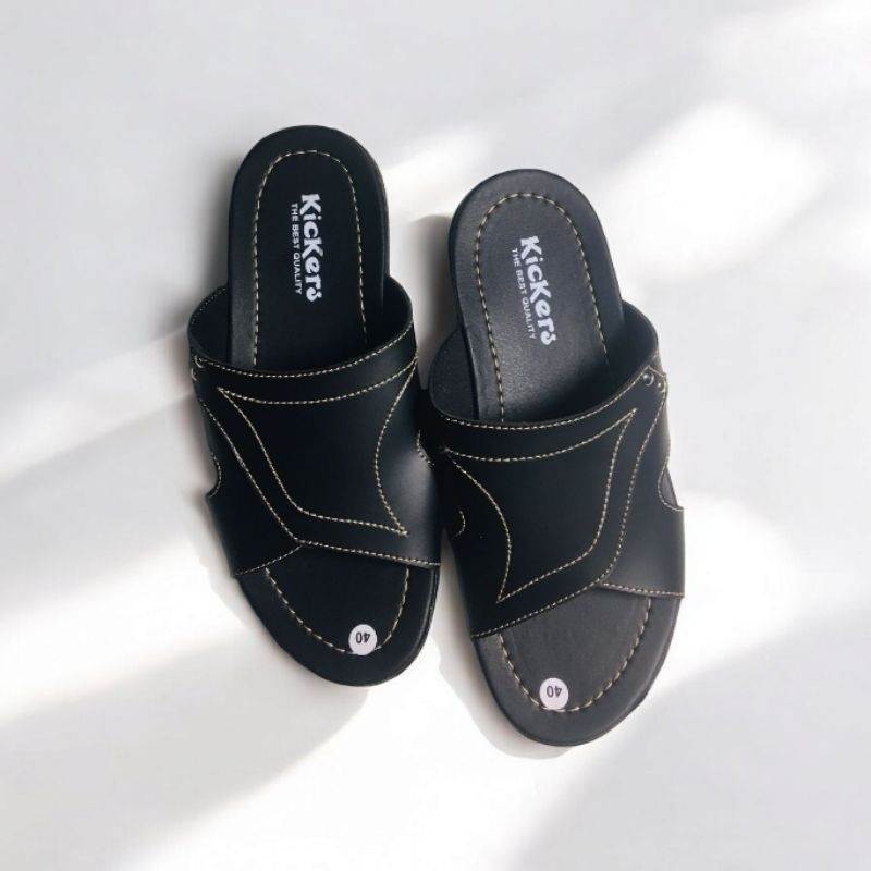 (PROMO 10.10 BRANDS FESTIVAL) Sandal kulit pria Model selop keren viral 2024
