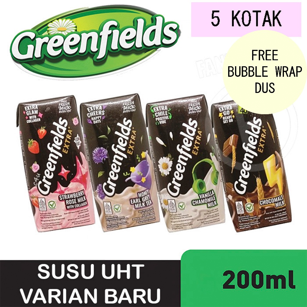 

ANEKA SUSU GREENFIELDS UHT 200ML PACK ISI 5 KOTAK VARIAN BARU XTRA FUN CORNER DENGAN PAKING AMAN