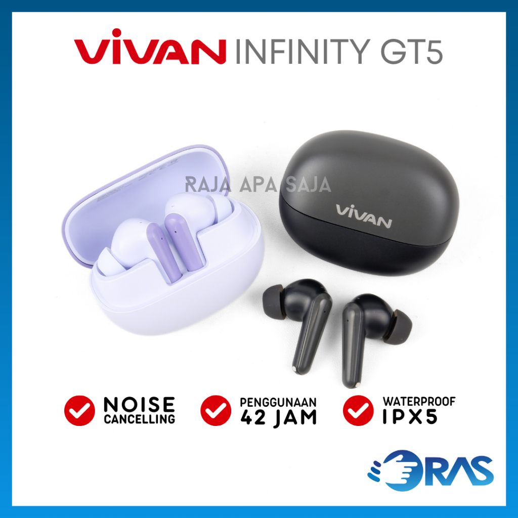 Headset Bluetooth TWS Noise Cancelling Earbuds Wireless Full Bass Stereo Vivan Infinity GT5