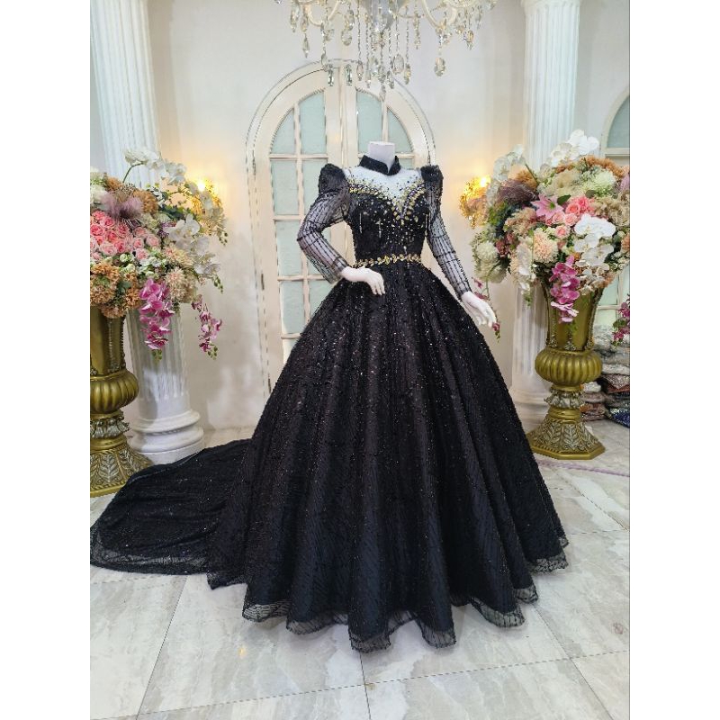 gaun premium warna hitam mewah murah
