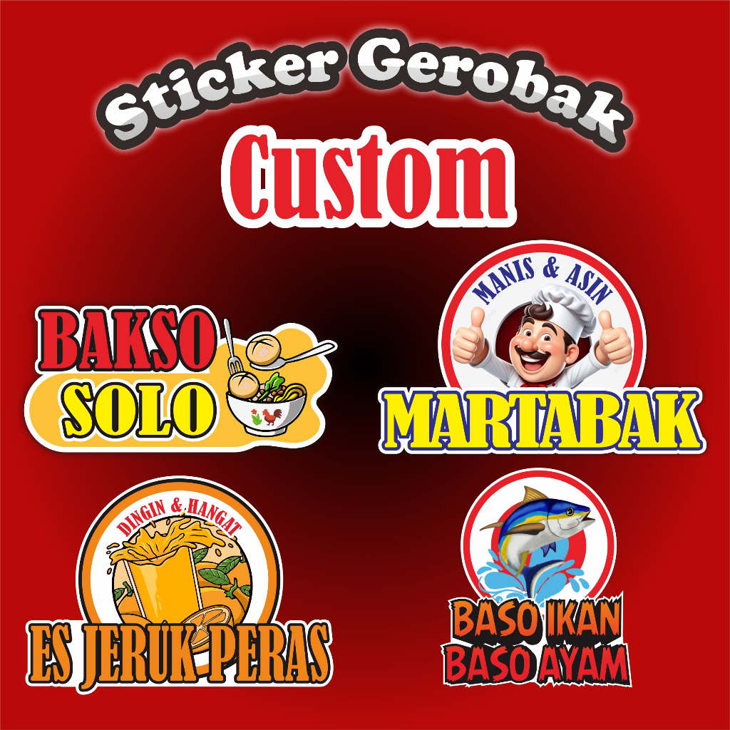 

Sticker Gerobak Custom, Sticker Nama Usaha, Sticker Kaca, Sticker Etalase, Sticker Anti air,Sticker Vinil
