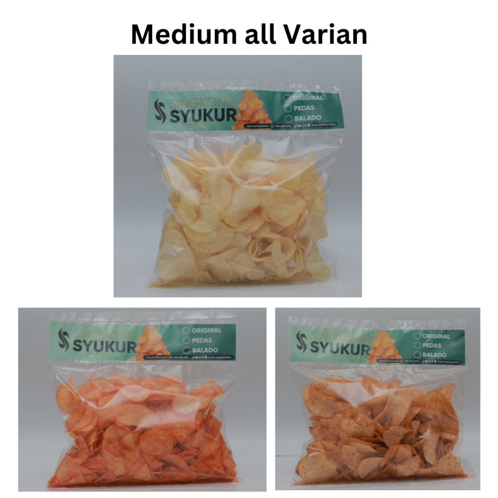 

Keripik Singkong Syukur Gurih Renyah Ukuran Medium isi 150 gram Cemilan Asli singkong berbagai Macam Varian Rasa Ngepros Bari Raos