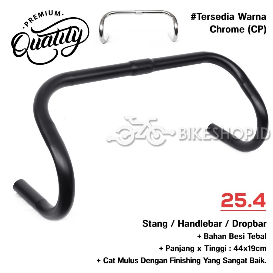 STANG SEPEDA BALAP ROAD BIKE DROPBAR BULLHORN TANDUK HANDLEBAR STEERING CHROME HITAM FIXIE HIGH