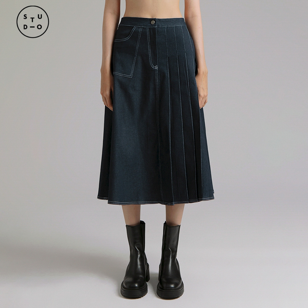 COTTONINK Studio - Bawahan Rok Denim Wanita Dark Wash Denim Aldona #STUDIOFallWinter