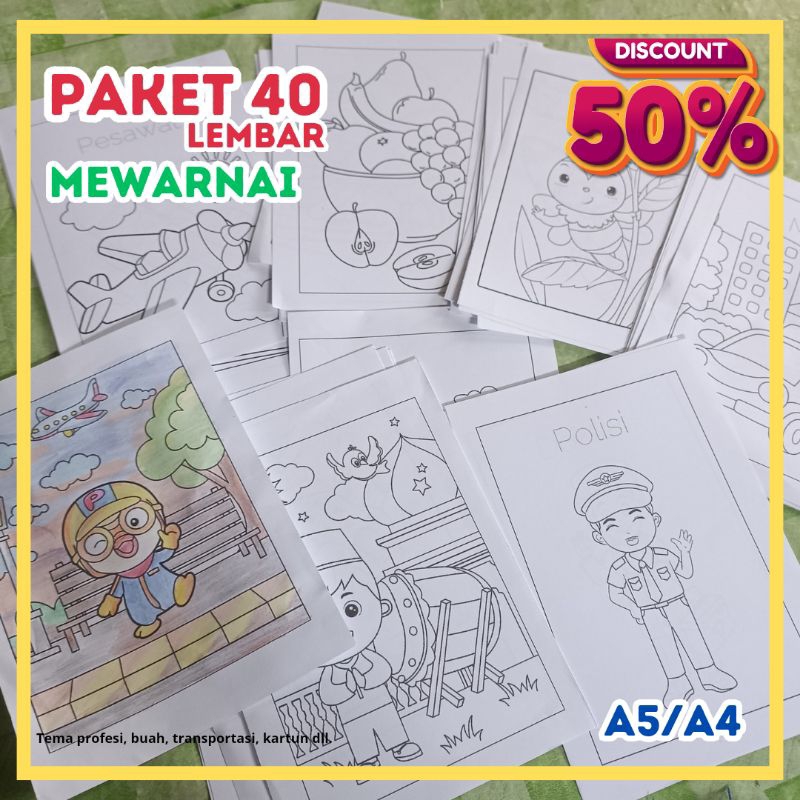

Mewarnai 40 lembar A5 A4 coloring kertas mewarnai worksheet