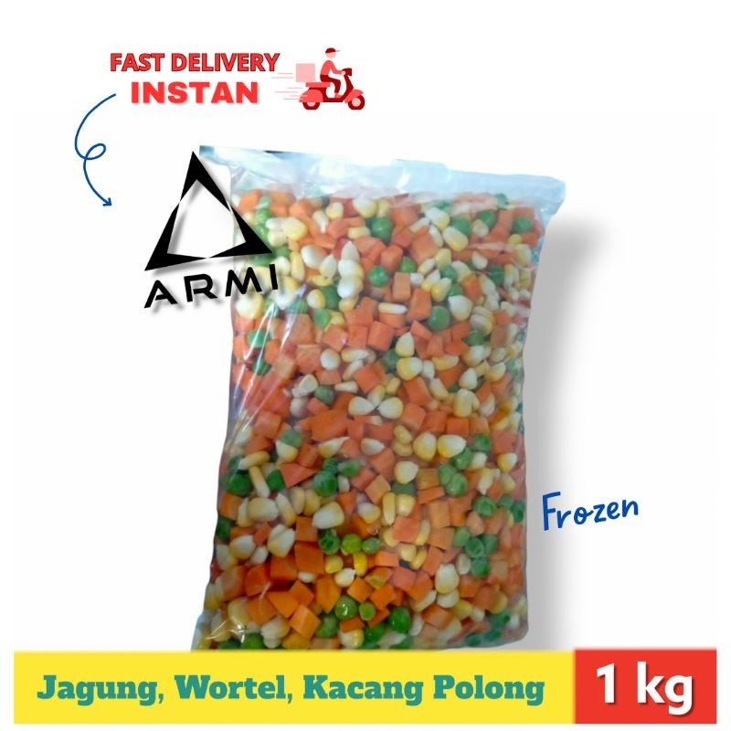 

Frozen Mix Vegetable 3 Ways / Sayuran Beku Wortel, Jagung, Kacang Polong 1 Kg