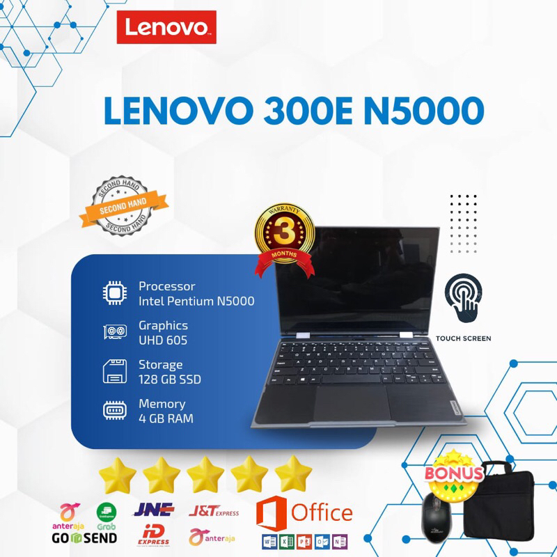 Laptop Lenovo 300E Intel Pentium N5030 Touchscreen RAM 8GB SSD 128GB SECOND BERGARANSI