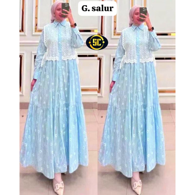 GAMIS SALUR  KATUN SABLON BUNGA KOMBINASI ROMPI RENDA
