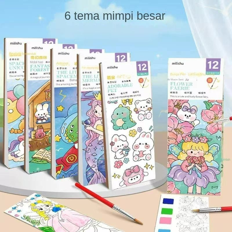 

1 Set Paket Lukis / Paket Melukis anak / Buku Mewarnai Catatan Cat Air Anak-anak / Buku Lukisan Air Warna Terang