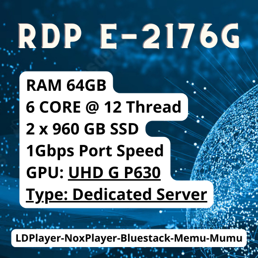 RDP E-2176G RAM 64GB 6 CORE Super Dedicated Server