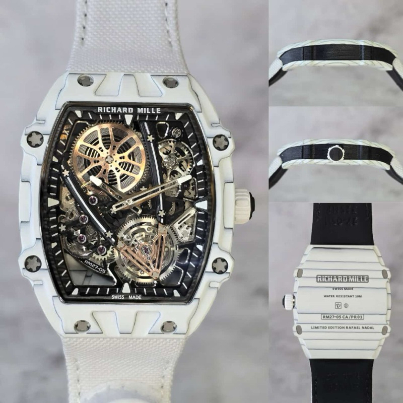 JAM TANGAN RICHARD MILLE RM27-05 RAFA ULTRA THIN KANVAS PUTIH CARBON AUTOMATIC SWISS 40mm #Jamtangan