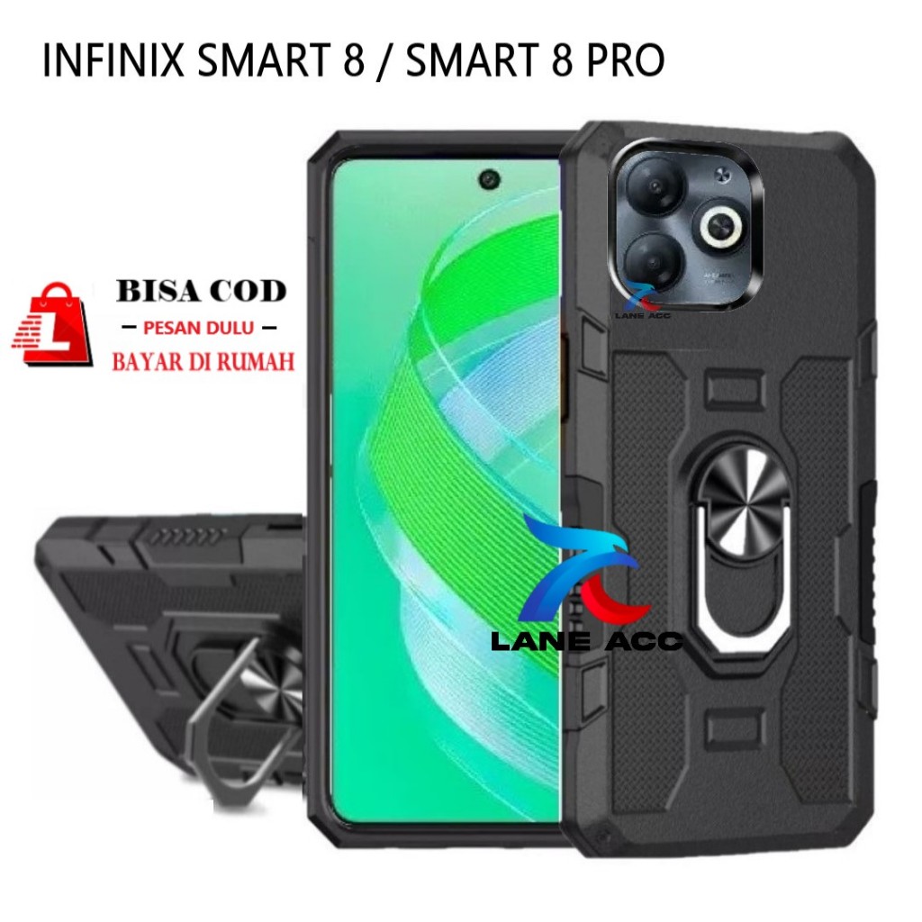 KESING INFINIX SMART 8/ INFINIX SMART 8 PRO -HARD CASE STANDING  ROBOT  HIT EYE RING--SOFTDCASE STAN