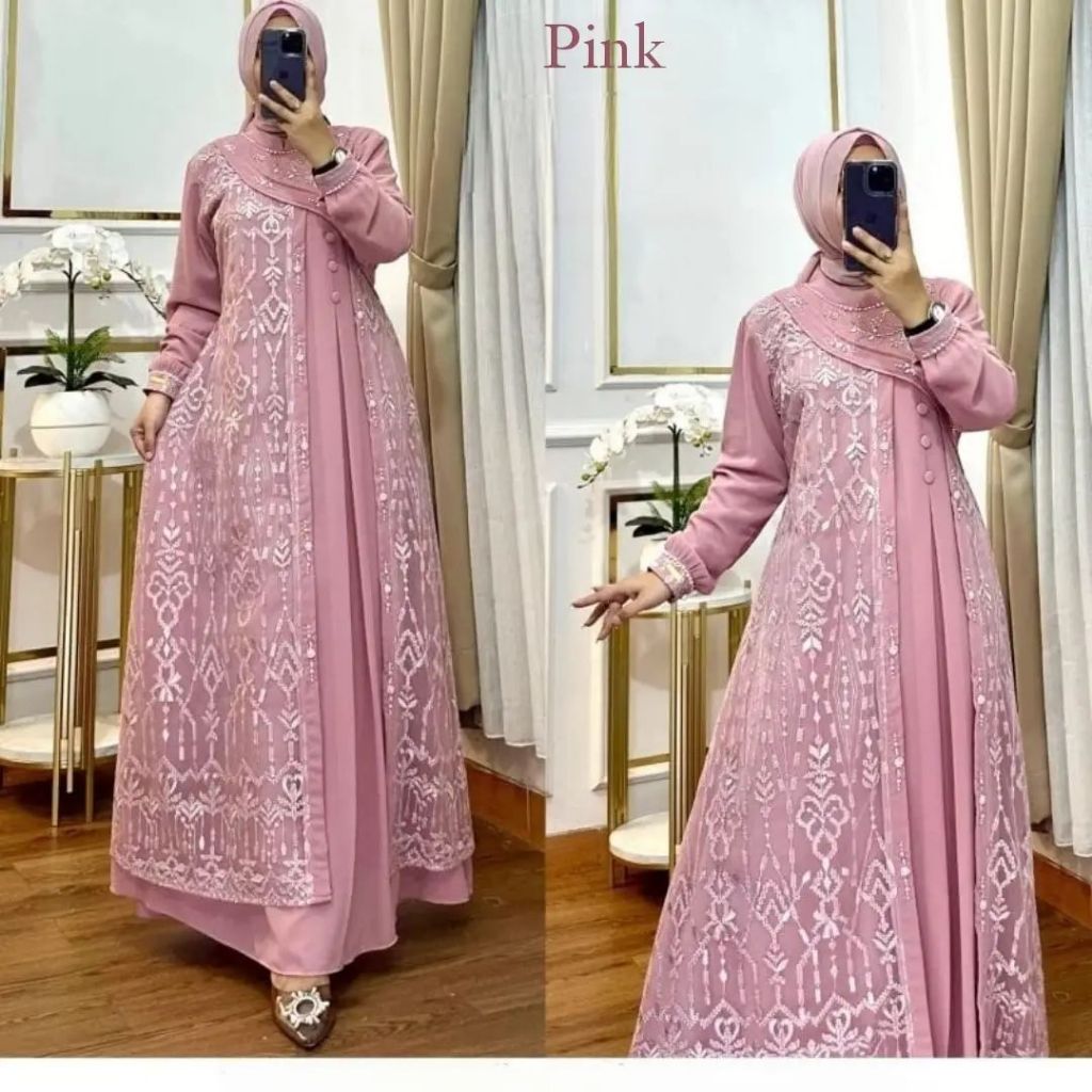 HASANAH DRESS MATT CERUTY BABYDOLL FULL FURING / DRESS KONDANGAN SUPER MEWAH WEDDING DRESS / GAMIS M