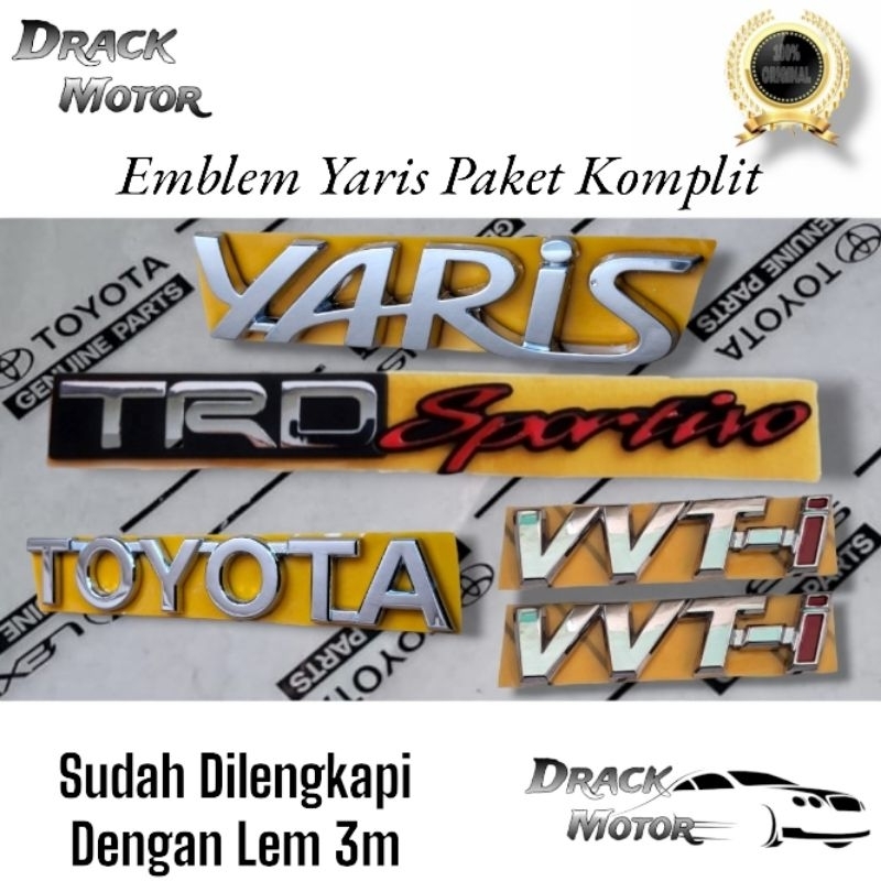 EMBLEM TULISAN TOYOTA YARIS TRD SPORTIVO VVT-I ORIGINAL TOYOTA YARIS // Paket Komplit Emblem Toyota 