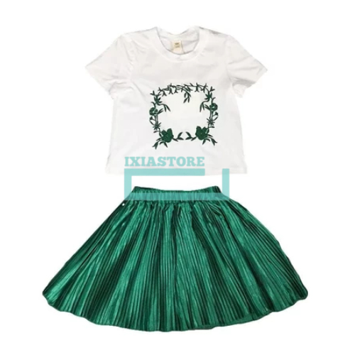 1 Set Pakaian Kasual Anak Cewe Cewek Setelan Atasan Bawahan Rok Pendek Baju Kaos Putih Lengan Pendek